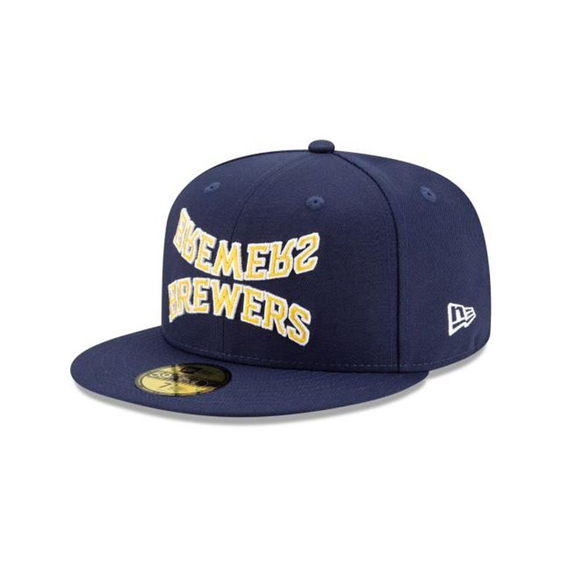 MLB Milwaukee Brewers Team Mirror 59Fifty Fitted (AIQ1799) - Blue New Era Caps